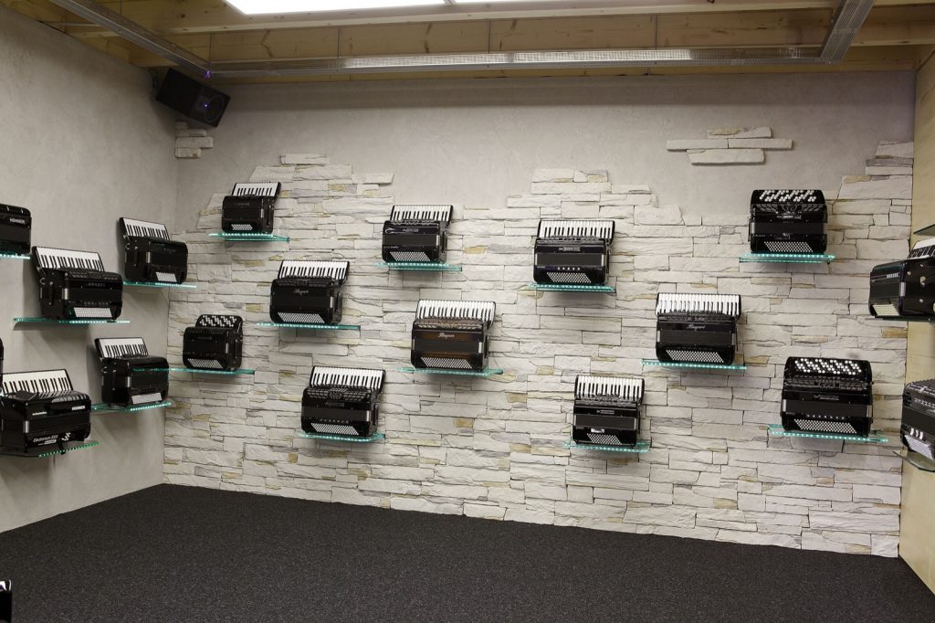 Bugari accordions in the showroom in Pforzheim